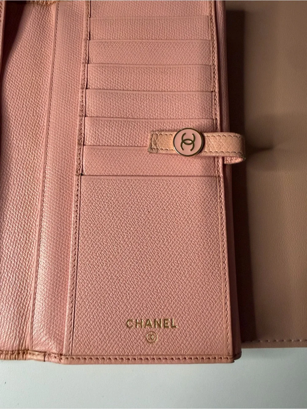 CHANEL Vintage Pink Leather Button Flap Long Wallet Organizer 9-Series